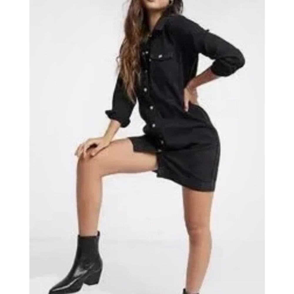 Levis Women’s Ellie Denim Dress Sz XS New Black Long Sleeve Snap Up Jean dress